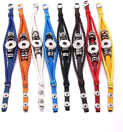 H&PY 8pcs/lot Leather Snap Button Bracelet Handmade Brown Black PU Leather Snap Bracelet Jewelry Bracelet for Women Men Fit DIY 18mm Snap Buttons Jewelry (1, Zinc Alloy)