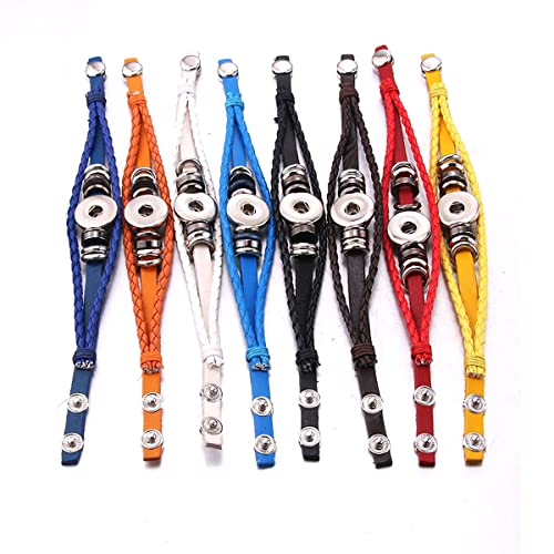 H&Py 8Pcs/Lot Leather Snap Button Bracelet Handmade Brown Black Pu Leather Snap Bracelet Jewelry Bracelet For Women Men Fit Diy 18Mm Snap Buttons Jewelry (1, Zinc Alloy) #TOP3