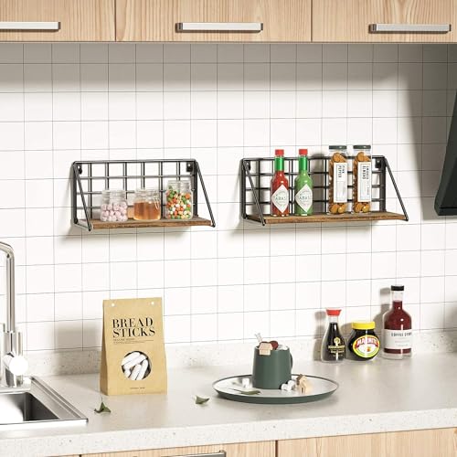 Yuehuamech Floating Shelves Wall Mounted Set of 3,Rustic Metal Wire Grid Wall Storage Shelves Display Racks Home Decor Wall Shelf for Bathroom Kitchen Living Room Office Bedroom - Image 2