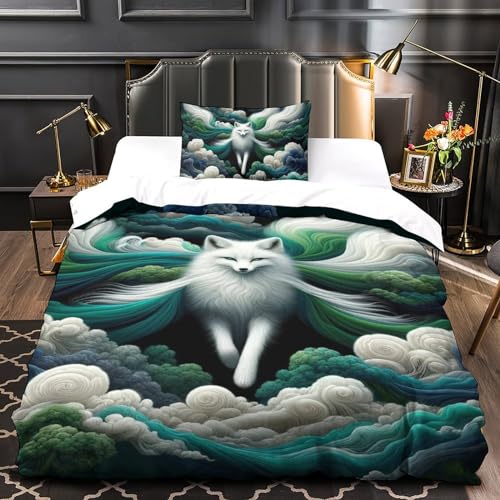 Housse de couette renard 3D en microfibre douce avec fermeture éclair invisible 135x200cm - 4