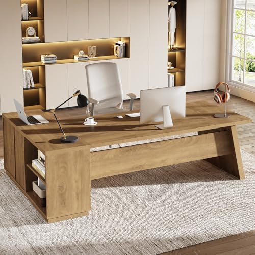 Tribesigns 78' L-Shaped Executive Desk, Large Modern Office Desk with Drawers and Lateral File Cabinet, Business Furniture with Storage Shelves, Big Computer Table for Home Office (Brown)