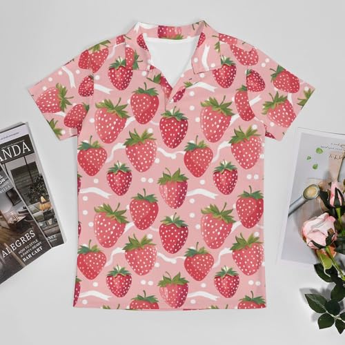 Boys' Classic Polo Shirts Short Sleeve Moisture-Wicking Golf & Tennis Shirts for Youth Teens Pink Strawberries3