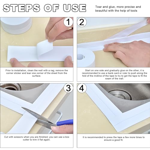 Image of 2PCS White Caulk Tape Waterproof Self Adhesive Caulking Strips 1.5 inch x 10.5ft Sealant Bath Sealing Strip Tape Decorative Caulk Stickers for Kitchen Bathroom Toilet Bathtub Christmas Gifts