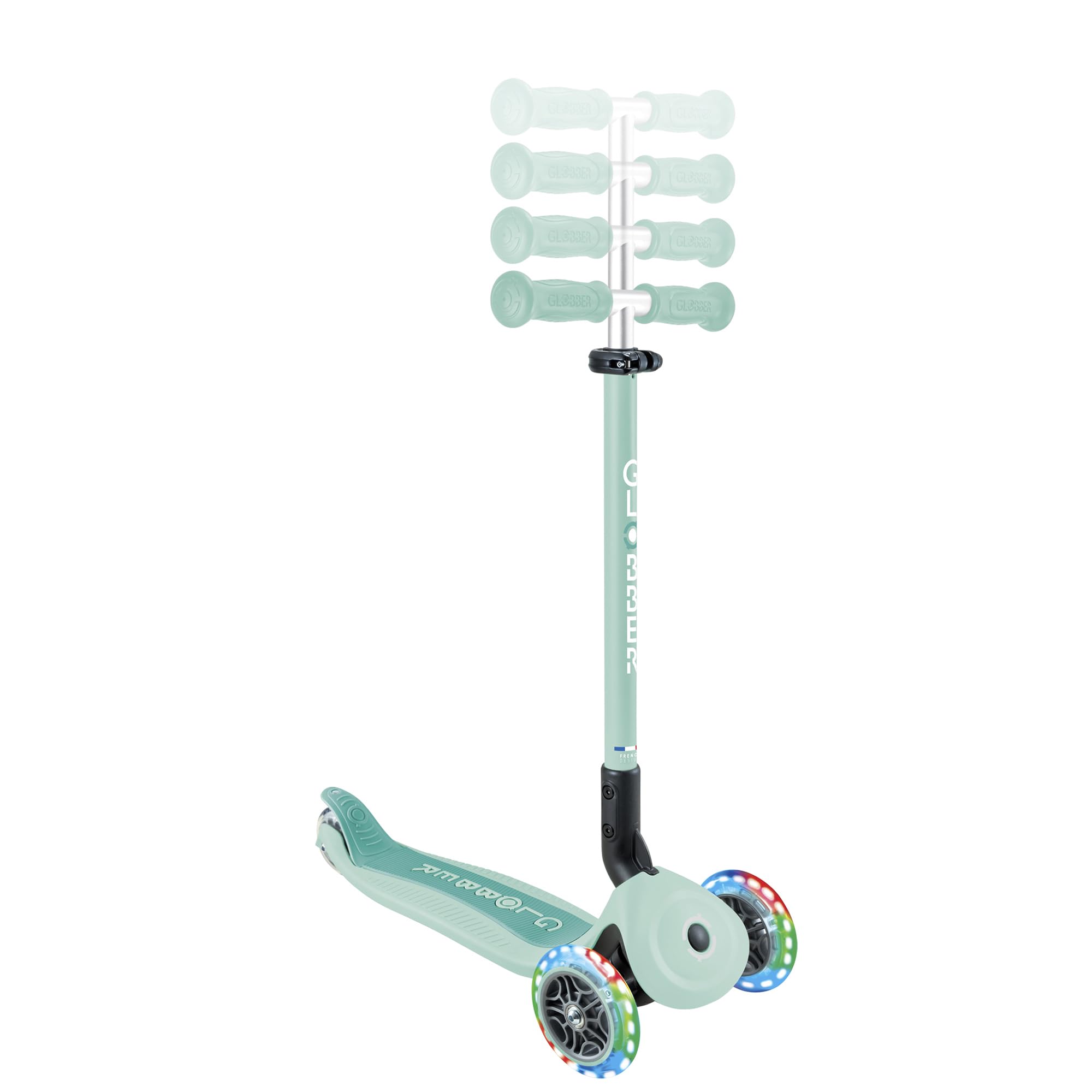 Globber GO UP Active Luces, Patinete evolutivo de 3 Ruedas con Luces para niños de 15 Meses a 9 años, Verde Menta