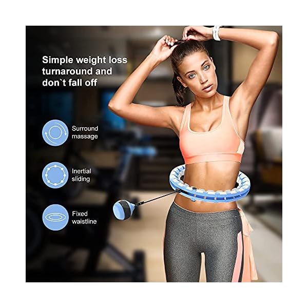 Rkvijl-Hula-Hoops-for-Adults-Weight-Loss-New-2-in-1-Massage-Fitness-Hoola-Hoop-Weighted-Hula-Hoop-with-Detachable-Knots-Adjustable-Gravity-Spinning-Ball Rkvijl Fit Hoop Weighted Hoola Hoop Exercise Hoola Hoop for Adults Weight Loss Infinity Hoop Smart Weighted Hula Hoop Plus Size Detachable Hula Hoops for Adults (Blue&White)