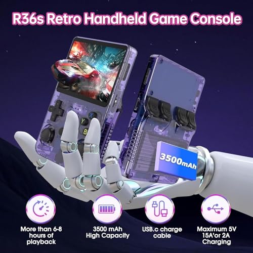 Consola de juegos retro R36S, pantalla IPS de 3,5 pulgadas, memoria de 128 GB, 40.000 juegos preinstalados, consola portátil para niños y adultos, soporte multiemulador, violeta - imagen 6