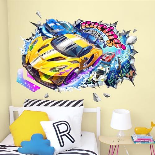 Tanlaby Vinilos Decorativos 3D Coches de Carreras Grandes miniatura 5
