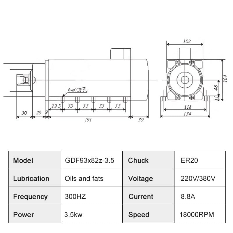3,5 kW 220 V 18000 obr./min 300 Hz chłodzony powietrzem zestaw kołków kołnierzowych z przetwornicą częstotliwości i kluczem trzpieniowym ER20