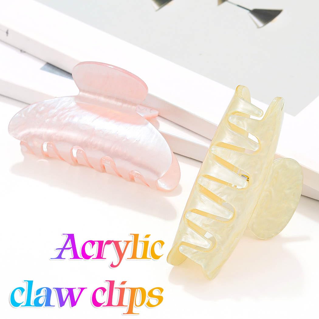 Unicra Acrylic Claw Clips Decorative Hair Clips Fancy Hair Accessories for Women and Girls (Pack of 2), Pink、Beige - Image 2