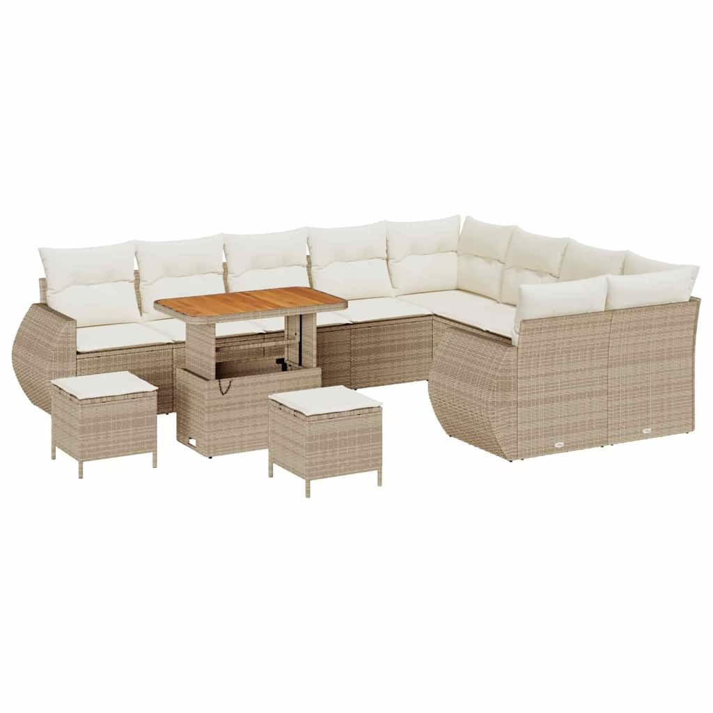 Set Divano da Giardino 12 Pezzi con Cuscino Beige e Crema, Modular Patio Outdoor Rattan Sofa con Poltrone e Tavolino, Impermeabile Coperta per Terrazza Giardino Balcone
