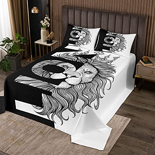 Fashion Lion Juego de edredón de 170 x 210 cm para adolescentes, niños, niñas, dormitorio, decorativo, color blanco y negro, ropa de cama con 1 funda de almohada