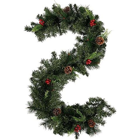 2.7M Christmas Garland Decoration, Green Artificial Christmas Garlands for Stairs with Pinecone Red Berries, Xmas Wreath Thick Decorated Garland for Fireplace Door Garden Décor (2.7m, without light) Cover