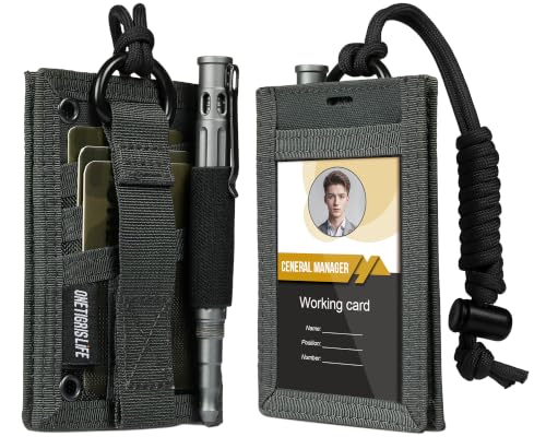 Image of OneTigris Tactical ID Card Holder Hook & Loop Patch Badge Holder Neck Lanyard Key Ring and Credit Card Organizer (Shadow Gray-500D Codura)
