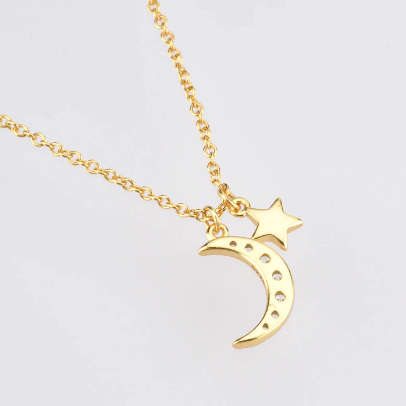 925 Sterling Silver Gold Zircon Cz Moon Star Charm Ciondolo Collana A Catena Lunga 2021 Gioielli da Sposa da Donna Cristallo