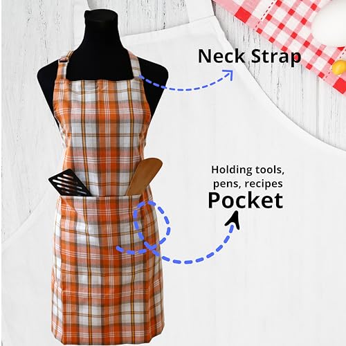 Image of Kitchen Apron for Women & Men | 100% Cotton | Cooking Apron with Big utility Pocket | Adjustable neck strap | Free Size | Kitchen Utensils Accessory