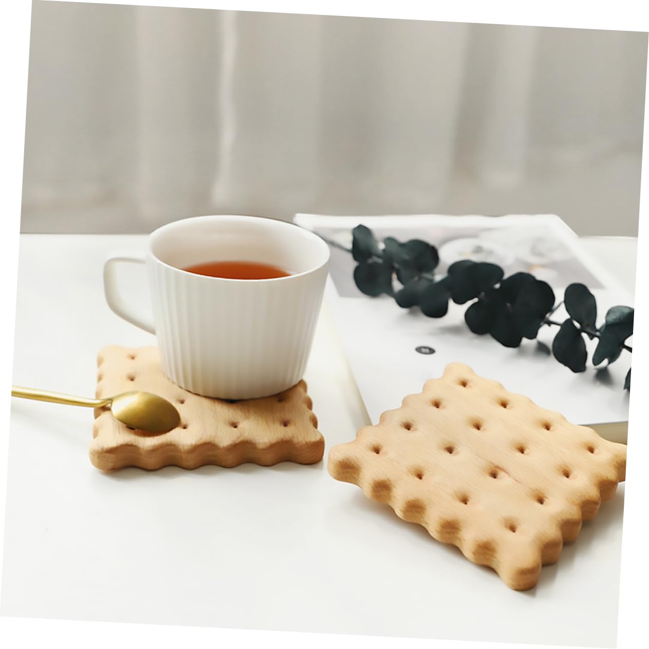 Posavasos de Forma de Galleta de Haya, 2 Piezas para Tazas