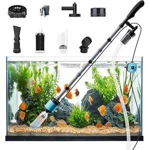 Electric Aquarium Vacuum Gravel Cleaner, 729GPH /15W 6 in 1 Upgraded Variable Frequency Motor Automatic Fish Tank Gravel Cleaner Vacuum for Wash Sand & Water Changer