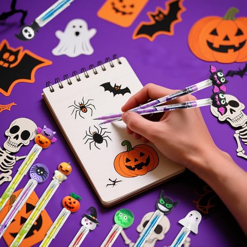 24 lápices Halloween multicolor con toppers miniatura 4