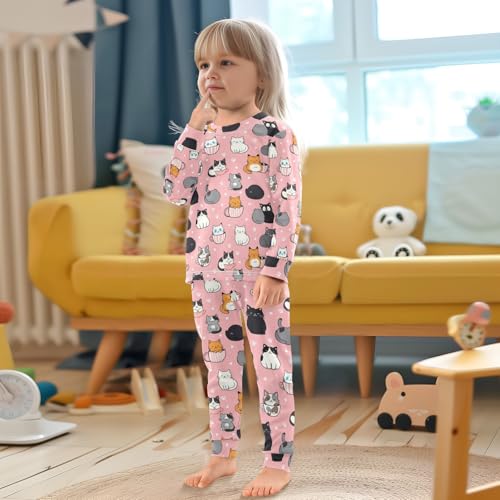 Pigsaly Pajama Set 2 Piece Cartoon Pink Animals Cute Cat Heart Pajama Sets Long Sleeve Pjs Sleepwear 5Y4