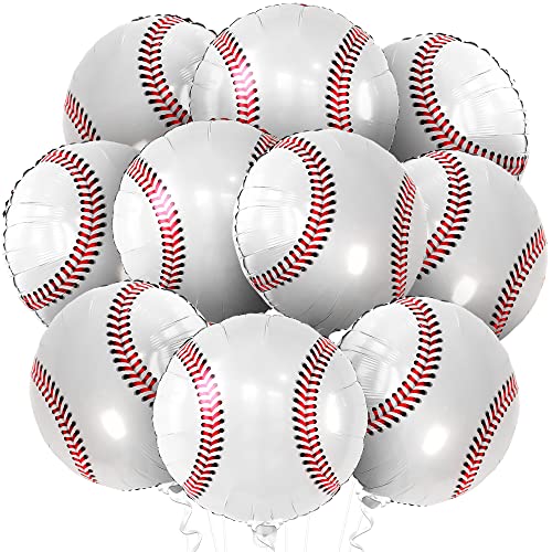 Baseball Party Supplies for Baseball Party Decorations - Large, 18 Inch, Pack of 10 | 4D Round Metallic Baseball Balloons | Baseball Party Balloons for Baby Shower | Baseball Theme Party Supplies