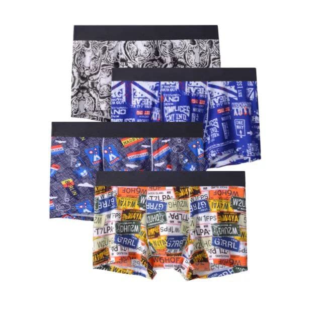 Image of Men's Cotton Silk Underwear Boxer Briefs Breathable Camouflage Printed Shorts Multi-Color Pack of 3