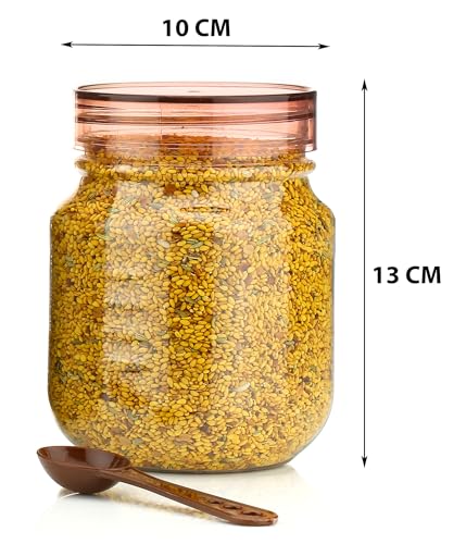 Image of Plastic Pet Storage Jar Set (750ml) with Spoons, Air-tight, Design - Kitchen Container (BROWN 3)