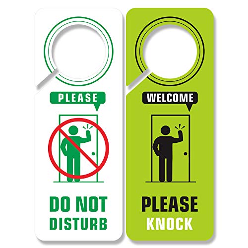 4 Pack Do Not Disturb Door Hanger Sign, Please Knock Sign for Bedroom Door PSLER Shh Baby Sleeping Door Sign for Hotel, Offices, Home Plastic PVC.