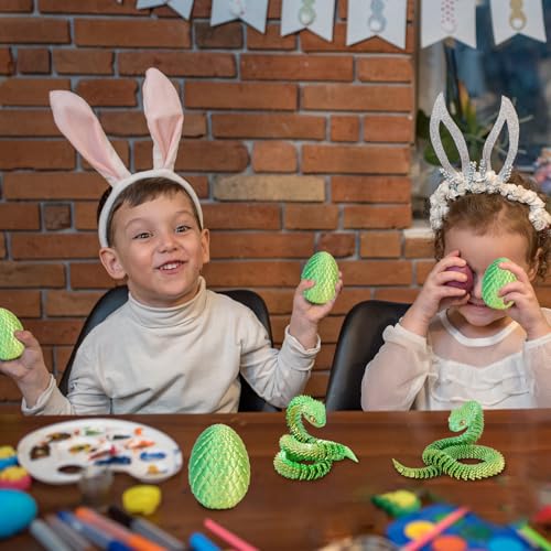 XehCaol 3D-gedruckte Schlange Bewegliche Schlange Zappelspielzeug 3D Schlange mit Ei Ostergeschenke Schlangenfiguren Ostern Flexible Schlangeneier Heim Büro Dekor (Green)