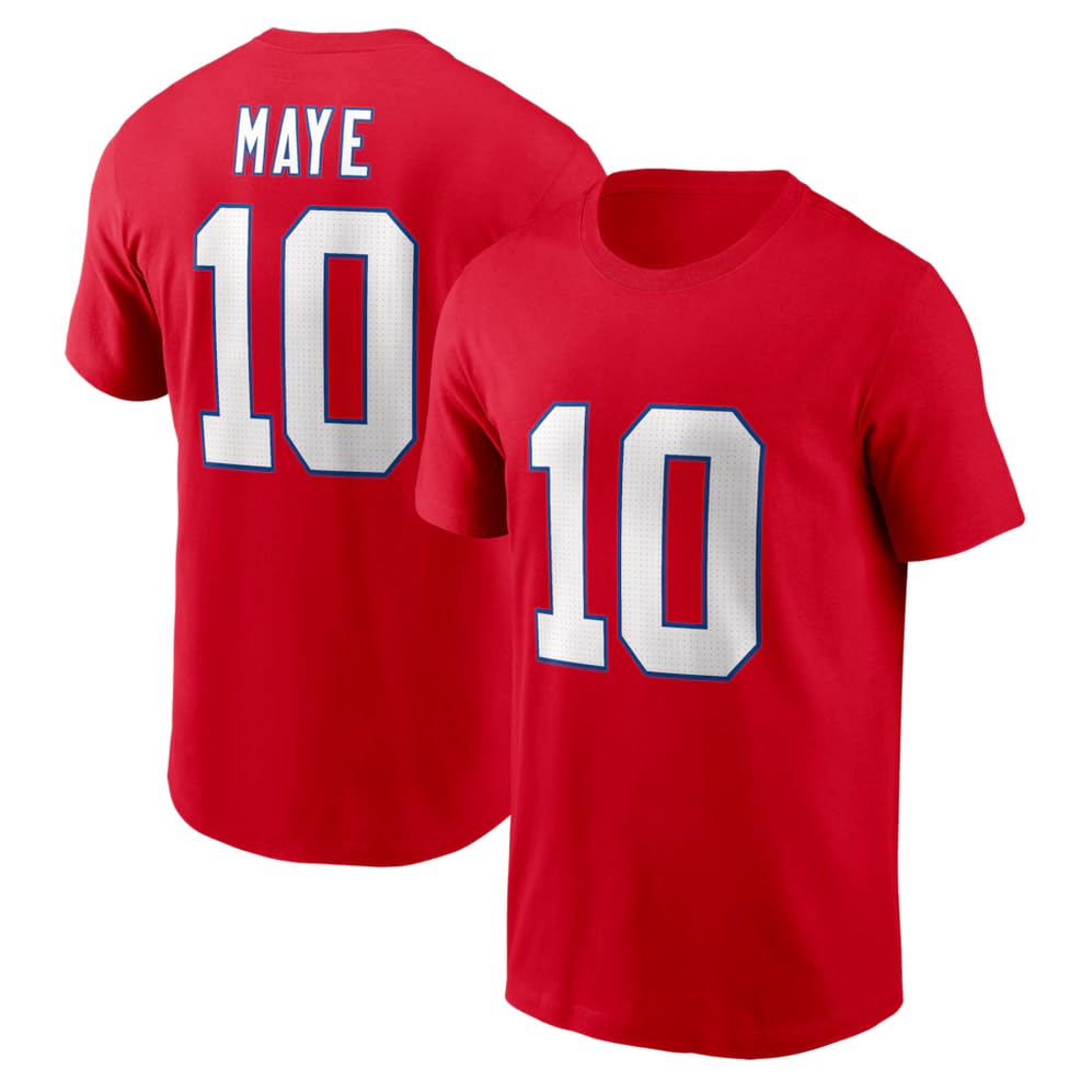 Drake Maye #10 New England Boston Football Shirt Jersey 100% Cotton (US Alpha Large Red)