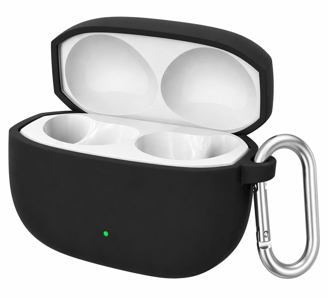 Silicone Case for OnePlus Nord Buds 4 Pro TWS Earbuds, Shockproof Cover with Heavy Duty Carabiner, LED Visible (Black)-image-17