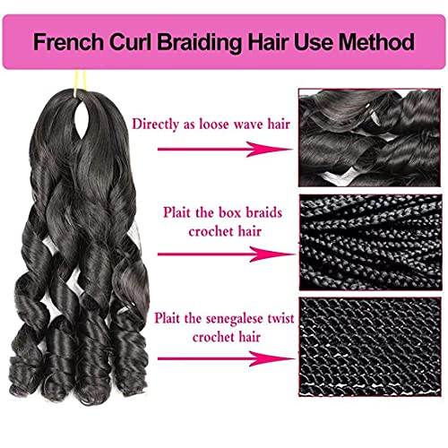 WoWCFyyds French Curl Braiding Hair 20 Inches Loose Wave Crochet Braids Hair 4 Packs Large Wavy French Curl Bouncy Braiding Hair Curly Synthetic Hair Extensions (150 g/Packs .1B) - Image 4