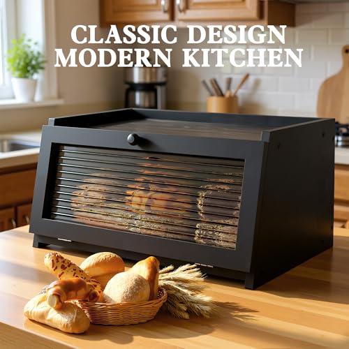 LOHASOK-Bread-Box-for-Kitchen-CountertopBlack-WoodenLarge-Farmhouse-Bread-Container-Holder-Storage-Acrylic-translucent-window