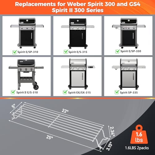 Image of 304 Stainless Steel Warming Rack for Weber Spirit 300 and GS4 Spirit II 300 Series Gas Grills with Front Control Knobs, 7641 Grill Upper Rack for Weber Genesis Silver Gold B /C Grill, 25 Inch