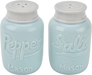 Rustic Farmhouse Mason Jar Salt & Pepper Shakers Set -Vintage Ceramic Salt & Pepper Shaker Set - Retro Shabby Chic Decorative Jar Dispenser for Kitchen