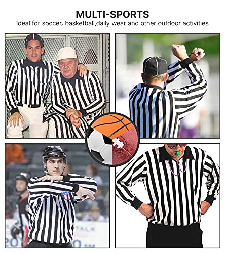 Chinfun Men's Official Ref Shirts Jerseys Black & White Stripe Referee Costume Uniform Umpire Jersey Long Sleeve For Basketball Football Soccer Hockey #TOP5