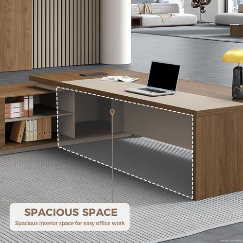 Image of Lakdi The Furniture Co Luxury Executive Director Table with Premium Wood Finish and Beige Panels, Spacious Modern Office Desk for CEO & Director Cabins - LDL-728