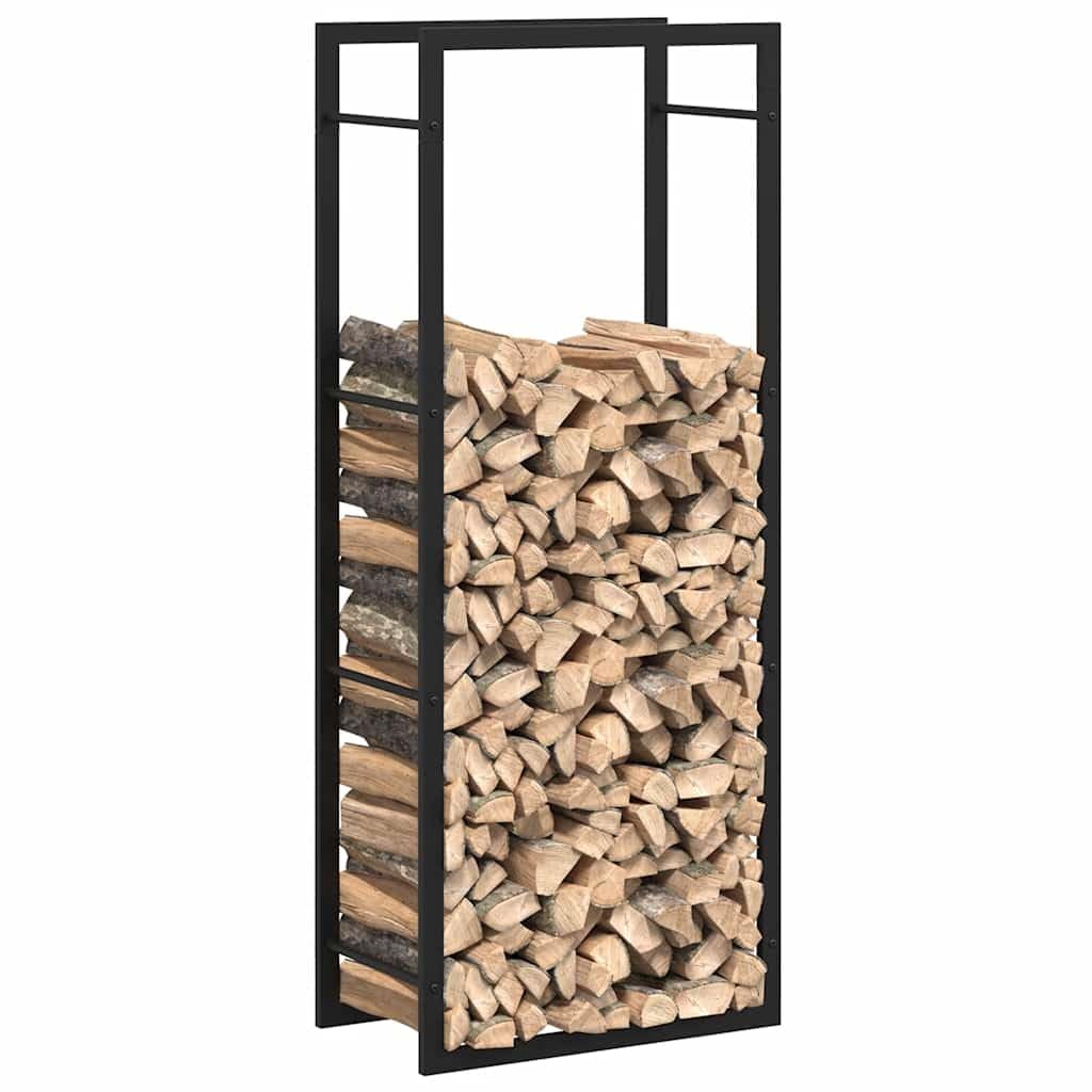Brennholzregal Mattschwarz 50x28x132 cm Stahl Kaminholzregal für Feuerholz Lagerung, Holzständer für Scheite neben Kamin Ofen Terrasse Garten Schuppen