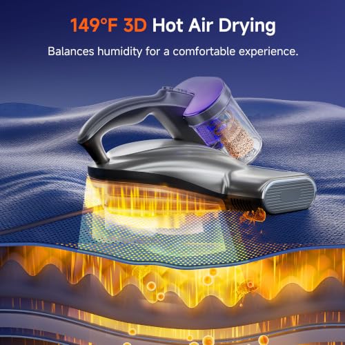 Image of uwant 18Kpa Mattress Vacuum Cleaner 60000RPM Tap Bed Vacuum Set of 1 | 253.7Uv-C Light and Ultrasonic Bed Vacuum, 149℉ Hot Air, HEPA Filter, Metal Roller Mattress Vacuum for Sofa, Couch