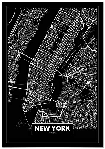 Panorama Lienzo Mapa Negro de Nueva York 35x50 cm   Bastidor Incluido   Cuadros Decorativos para Salón   Decoración Moderna