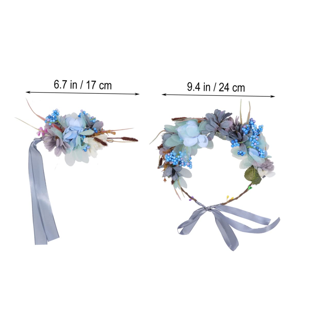 Housoutil 6 Piezas Aro Para El Pelo Con Muñequera Leis Diadema De Flores Espejos De Mano Con Mango Guirnalda De Boda De Las Mujeres Diadema De Boda Muñeca Floral Anillo De Pelo Pulsera Playa