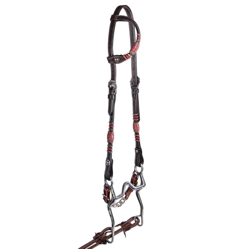 EQUIEMPRESS Horse Western Leather Hand Tooled Headstall and Breast Collar Set with Reins./Size-Full,Cob,Pony AZ-023 (Full)