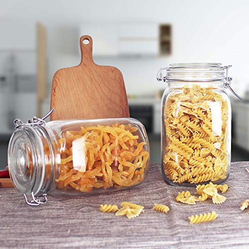 Yeboda 48Oz Food Storage Canister Glass Jars With Clamp Airtight Lids And Silicone Gaskets For Multi-Purpose Kitchen Containers - Clear Square (2 Pack) #TOP5