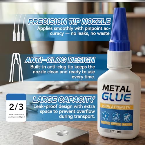 Image of Metal Glue, Super Glue for Metal 30g Heavy Duty Instant Adhesive, Fast Drying Clear CA Adhesive for Stainless Steel, Aluminum, Iron, Jewelry Repair, DIY Crafts, Waterproof Strong Bonding