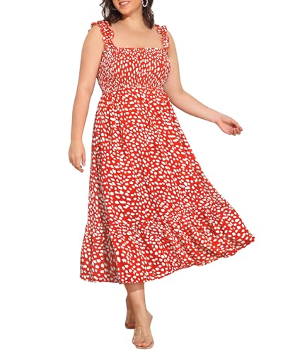 Image of Plus Size Summer Dress - Sun Boho Beach Casual Floral Spaghetti Strap Sleeveless Long Maxi Dresses