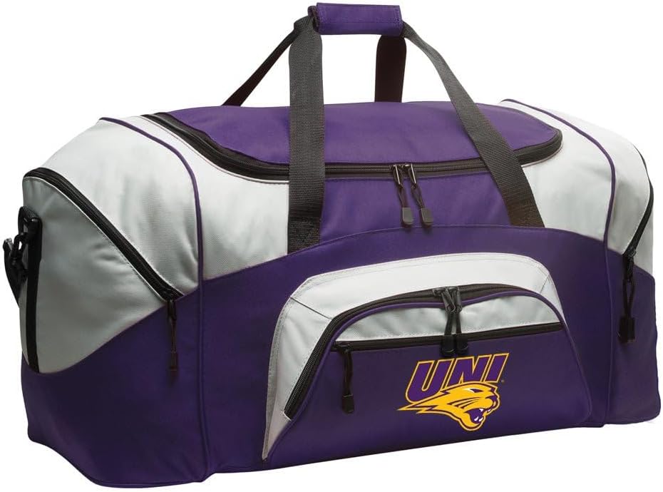 Large University of Northern Iowa Duffle Bag UNI Panthers Gym Bags or Suitcase Travel Luggage Bag (Purple)