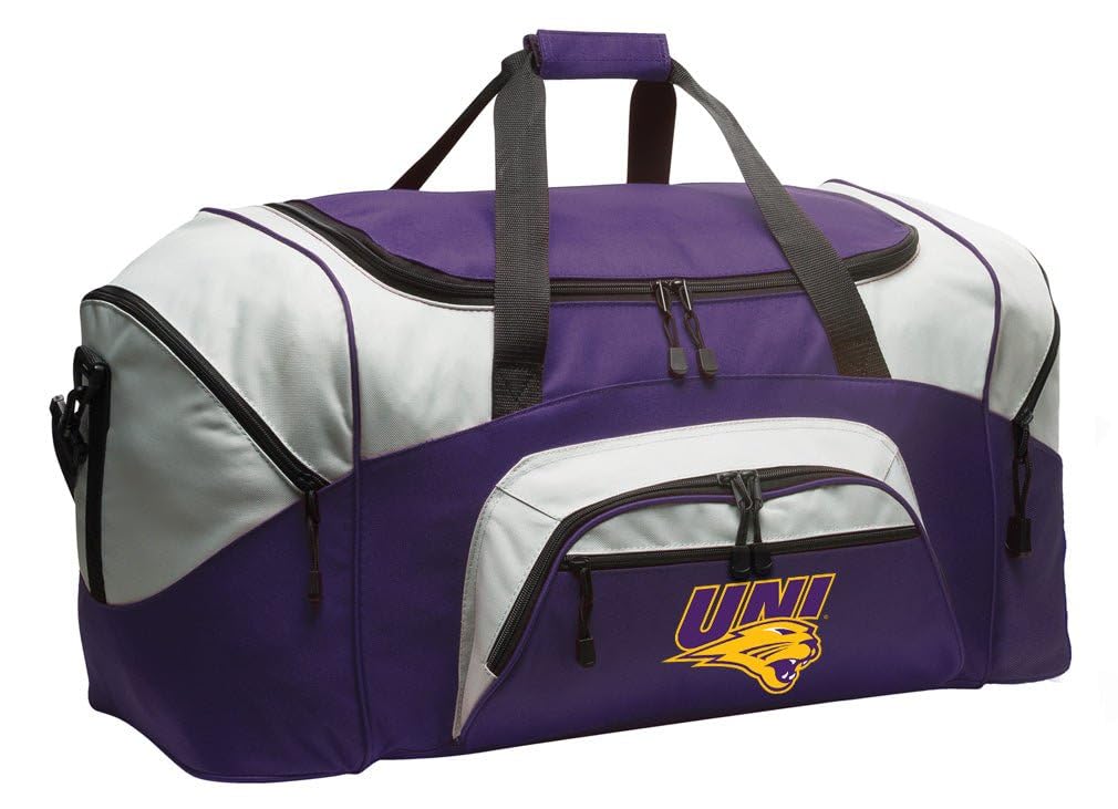 Large University of Northern Iowa Duffle Bag UNI Panthers Gym Bags or Suitcase Travel Luggage Bag (Purple)