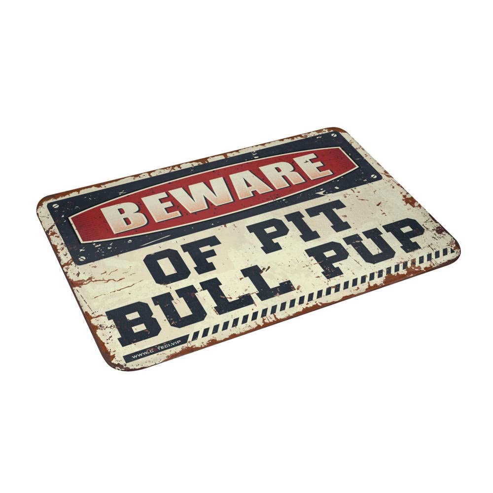 Wewnętrzna mata pod drzwi wejściowe 'Beware of Pit Bull' szczeniak dywanik mata powitalna do drzwi wejściowych zewnętrzne maty pod drzwi zabawne (65 x 90 cm)