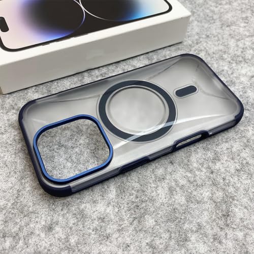 Coque iPhone 14 rigide translucide mate bleue compatible avec chargement sans fil