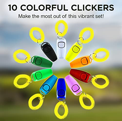 Image of SunGrow Parrot Training Clickers with Black Wrist Strap, Pet Bird Clickers Training Kit, Flat Drop-Shape Button (Multicolored, 10)