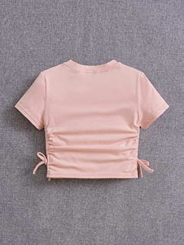 Image of SHENHE Girl's Mushroom Print Short Sleev Crop Tops Ruched Drawstring Tee T Shirts